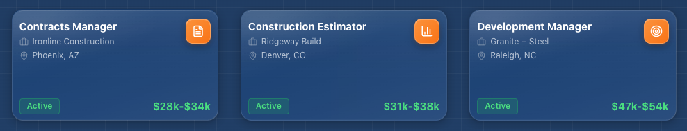 Active AEC marketplace role cards